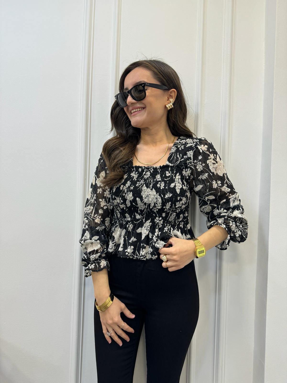 Siyah Çıtır Desenli Gipeli Bluz 28532