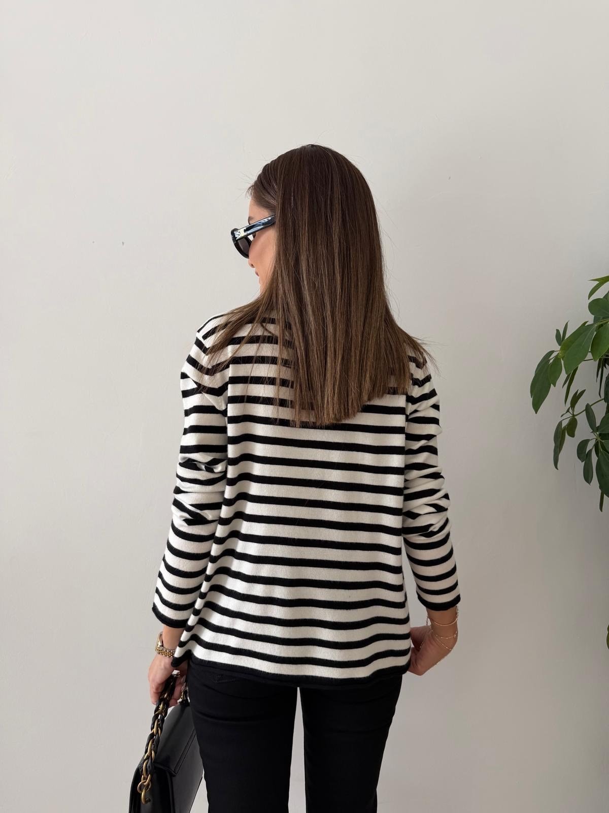 Siyah Çizgili Triko Bluz 26417