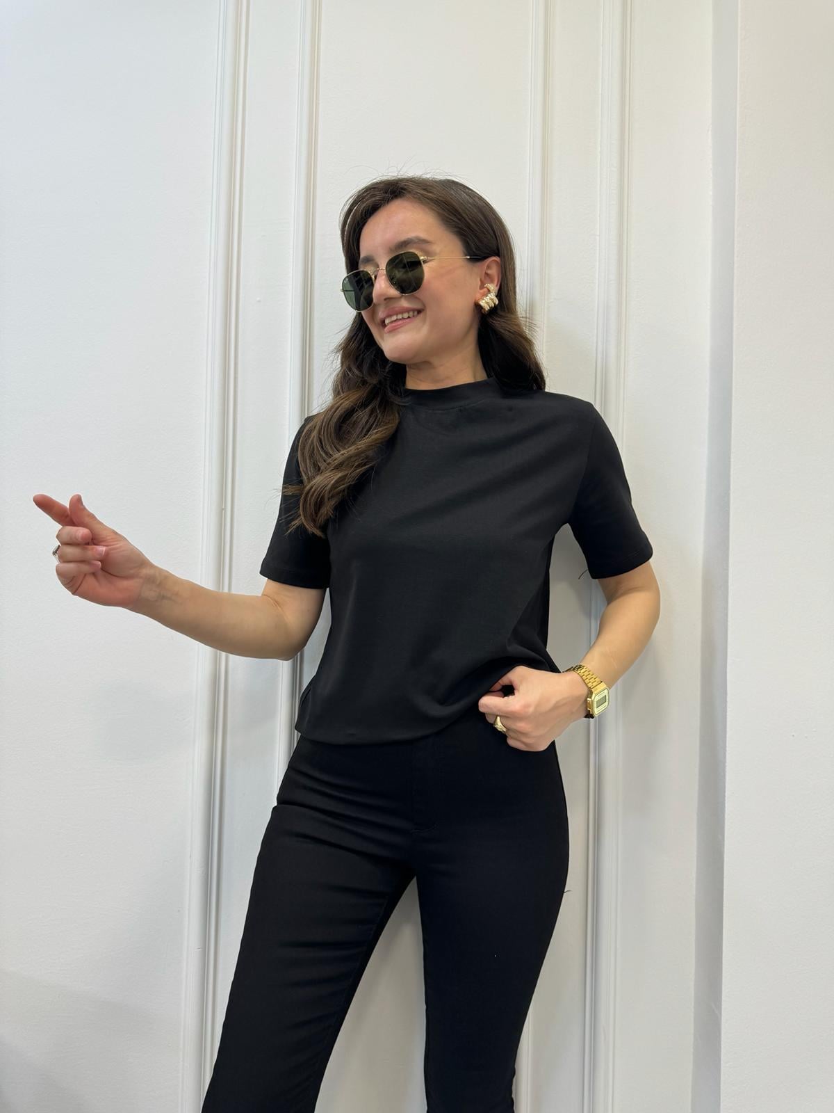 Siyah Dik Yaka Basic Tişört 2941