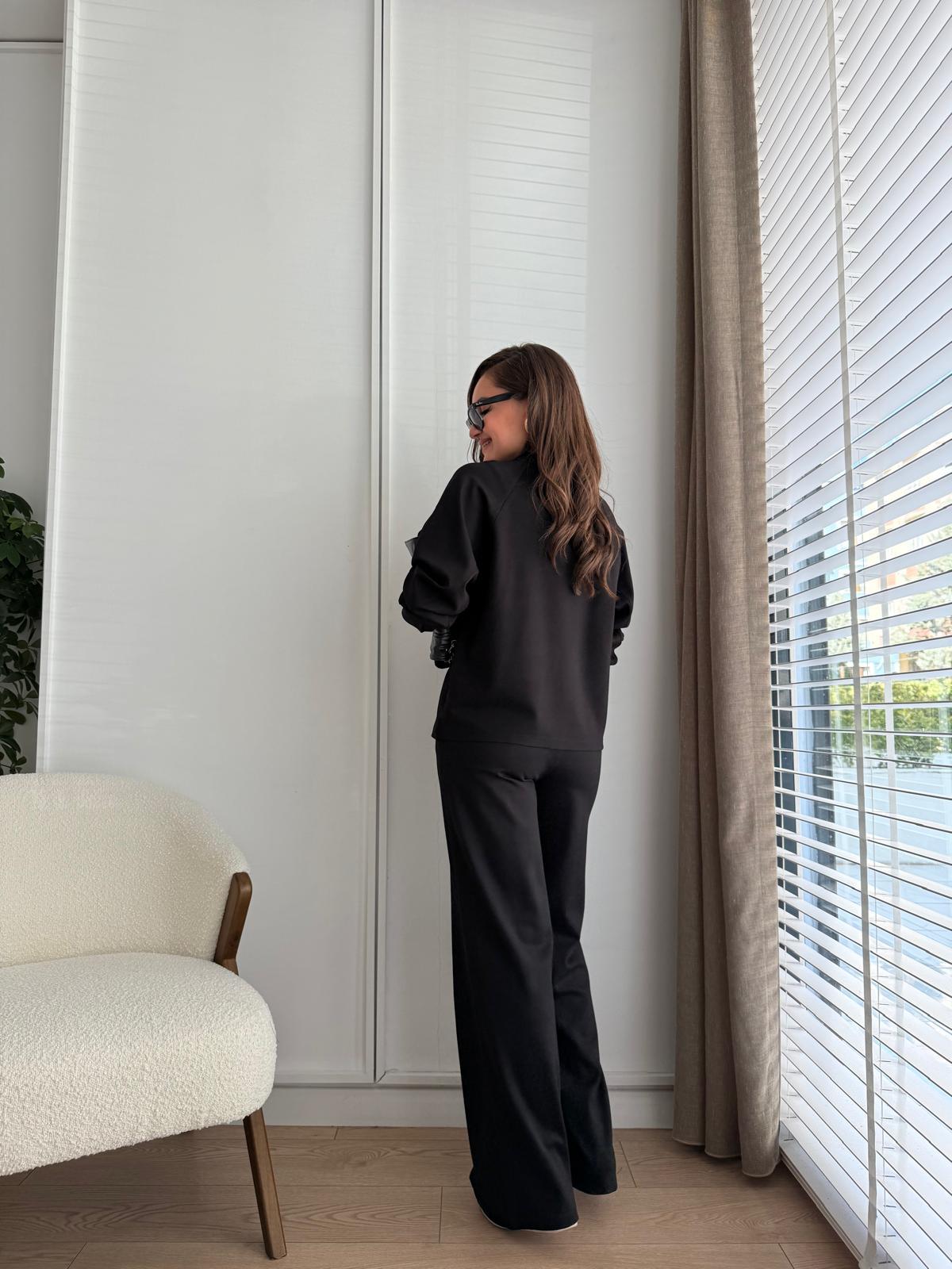Siyah Dikiş Detaylı Bluz Pantolon Takım 17103