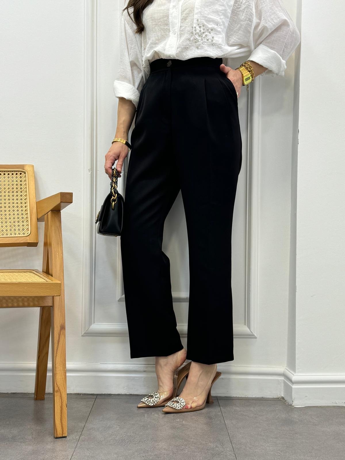 Siyah Double Kumaş Çift Pensli Klasik Pantolon 0159