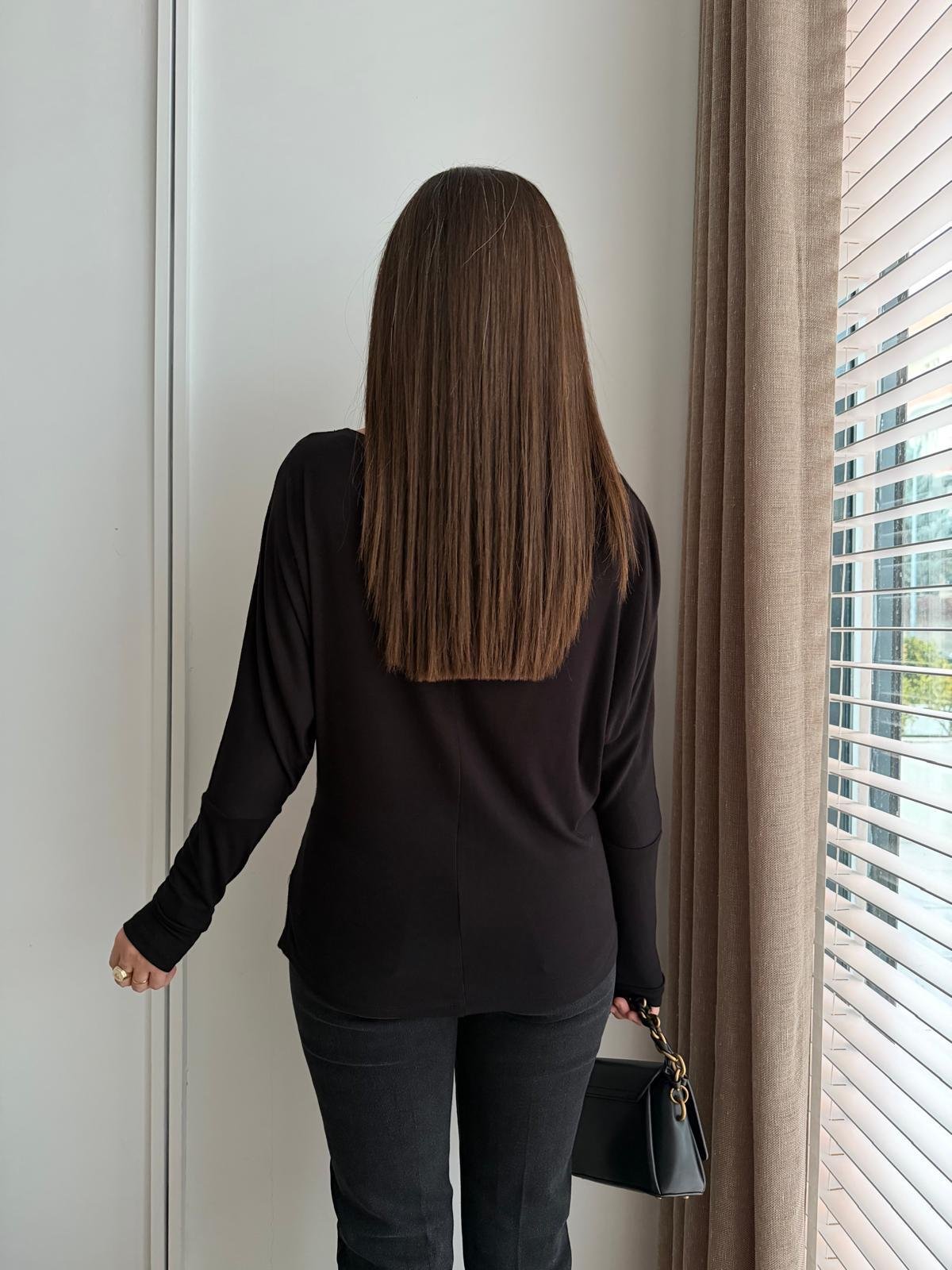 Siyah Drape Detaylı Yarasa Kol Bluz 251077
