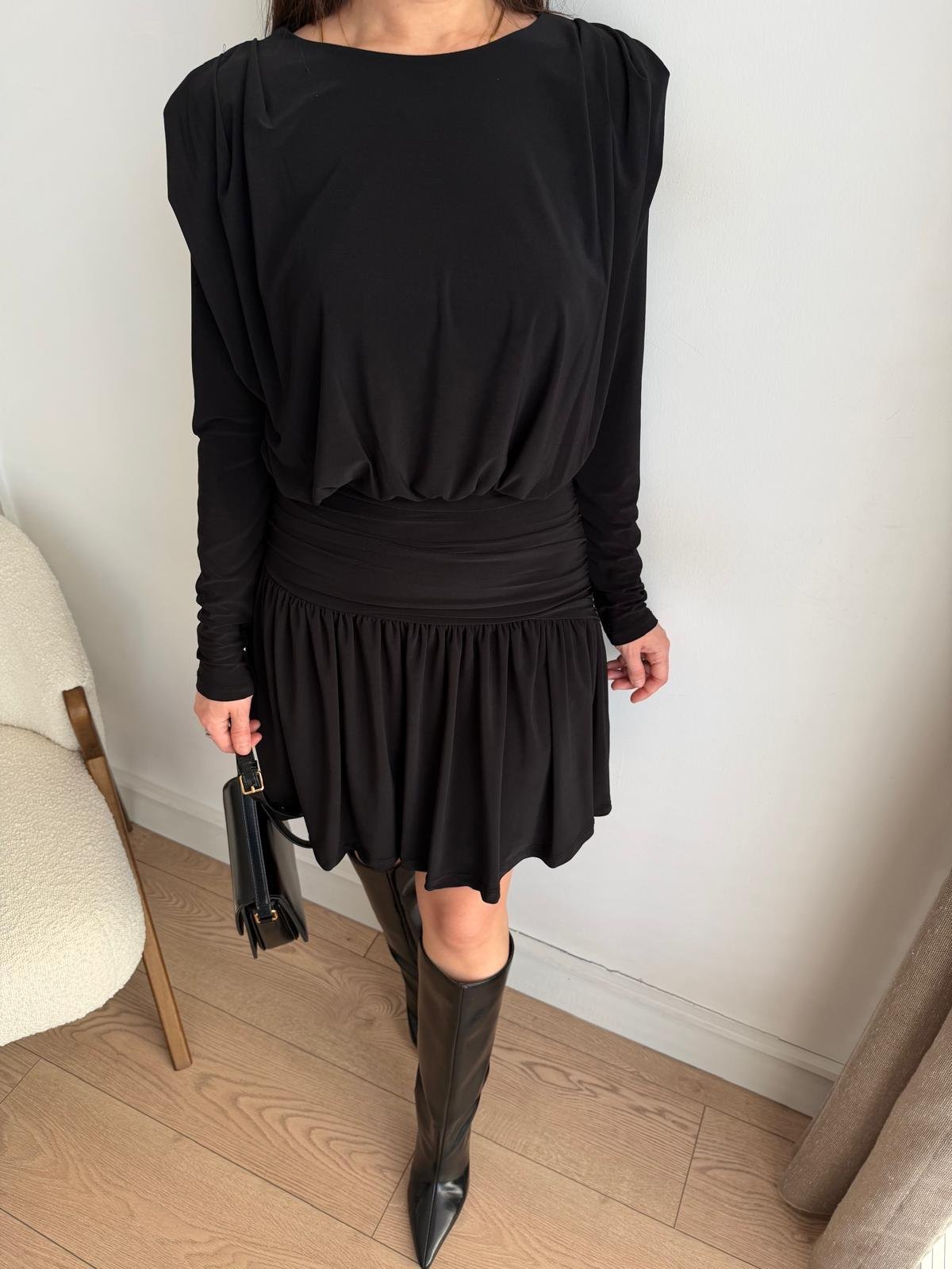 Siyah Drapeli Mini Boy Elbise 112112