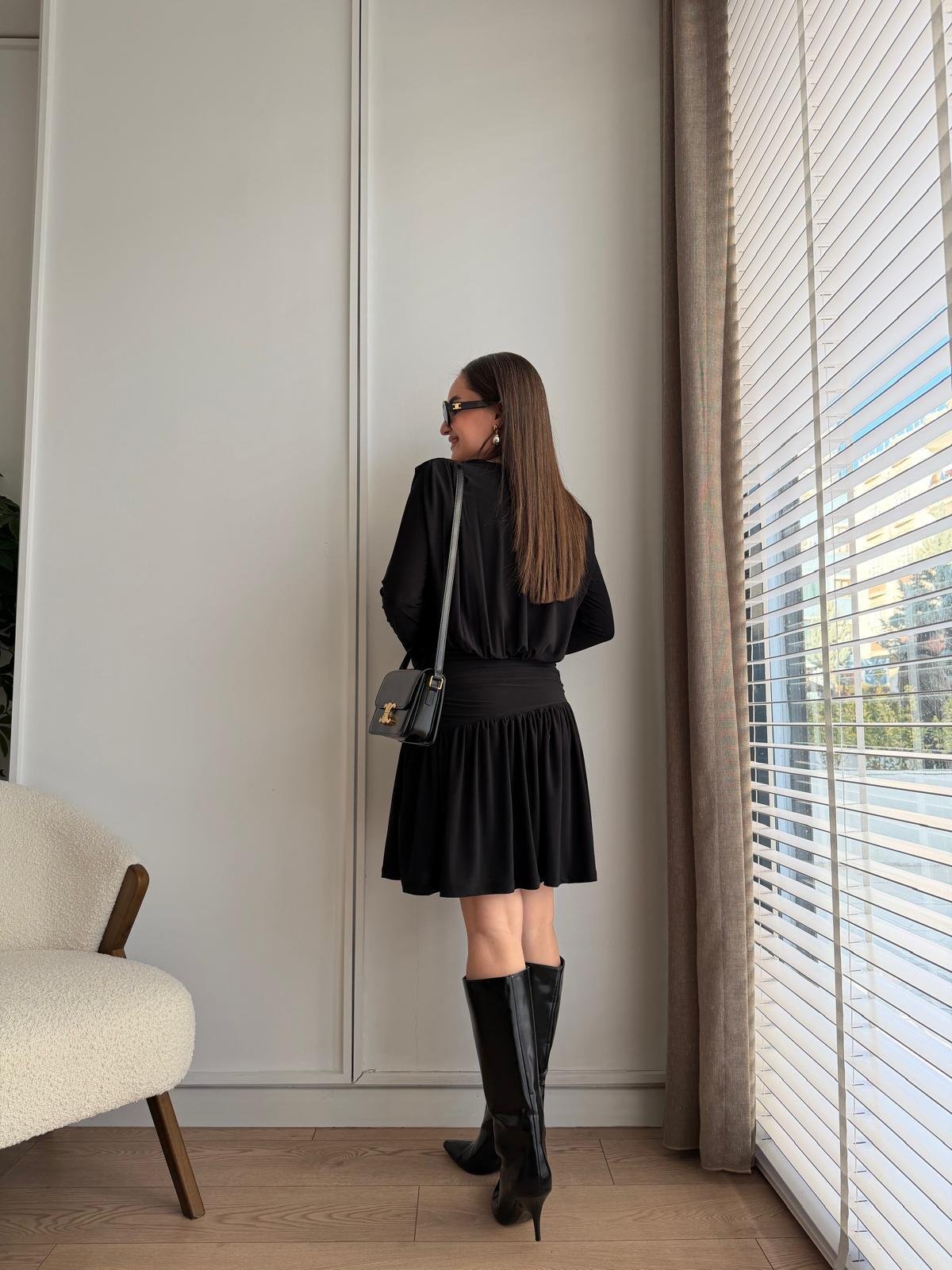 Siyah Drapeli Mini Boy Elbise 112112