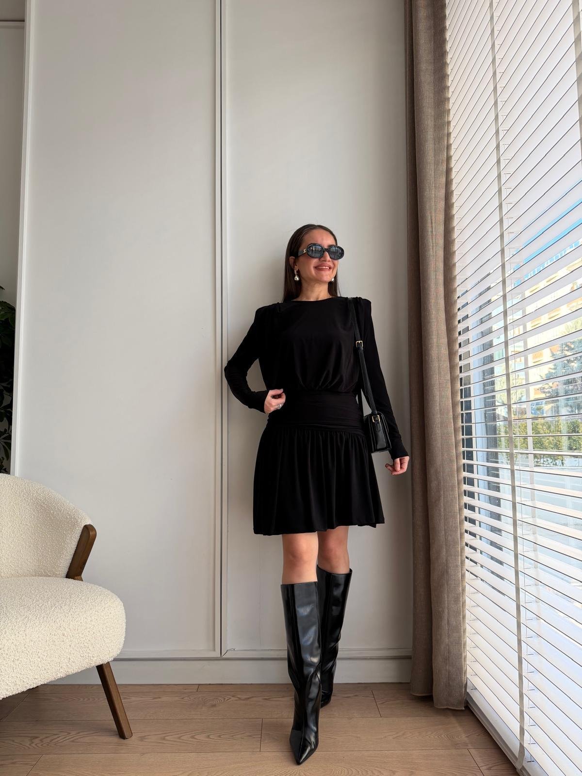 Siyah Drapeli Mini Boy Elbise 112112