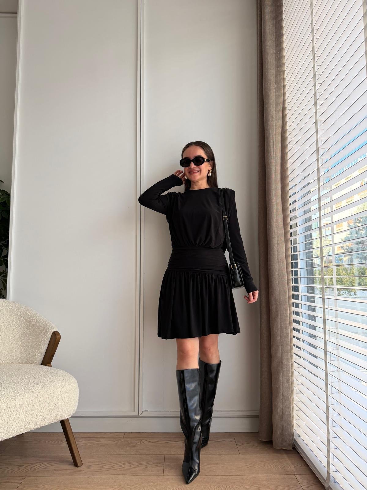 Siyah Drapeli Mini Boy Elbise 112112