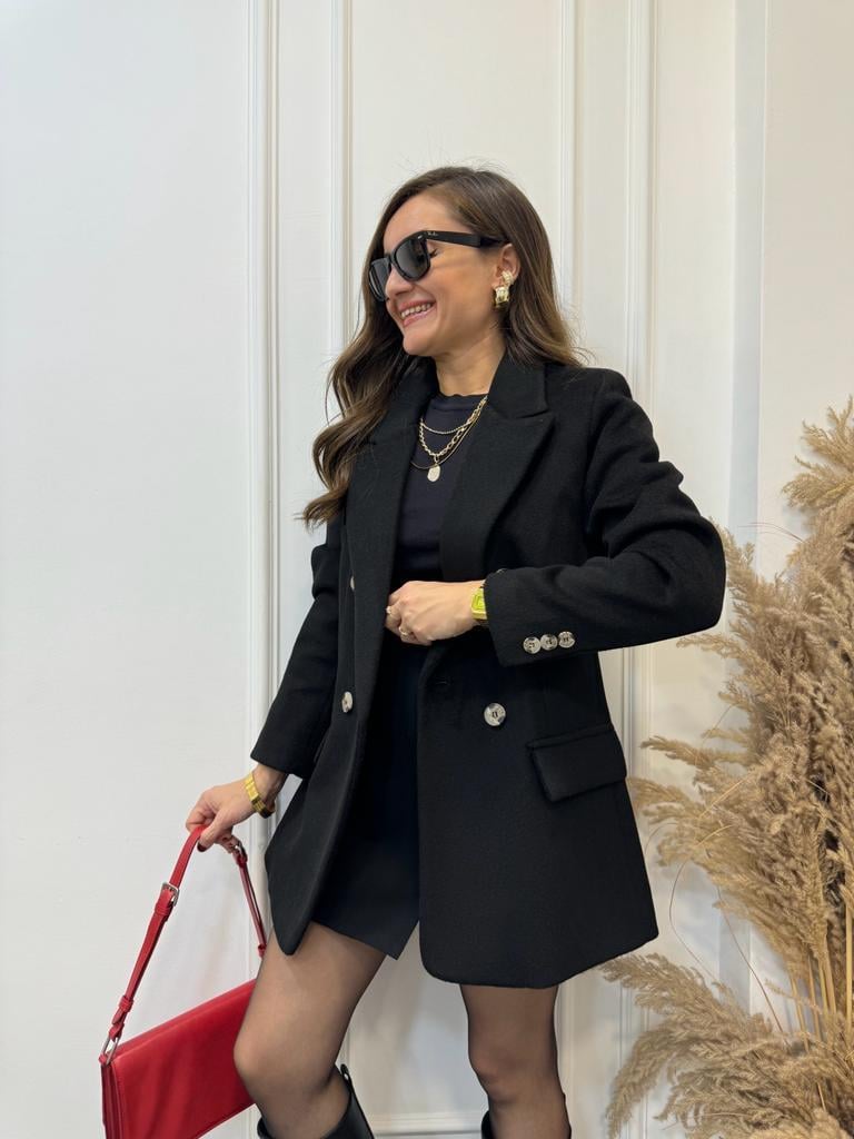 Siyah Düğme Detaylı Kaşe Blazer Ceket 2047