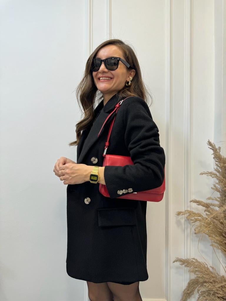 Siyah Düğme Detaylı Kaşe Blazer Ceket 2047