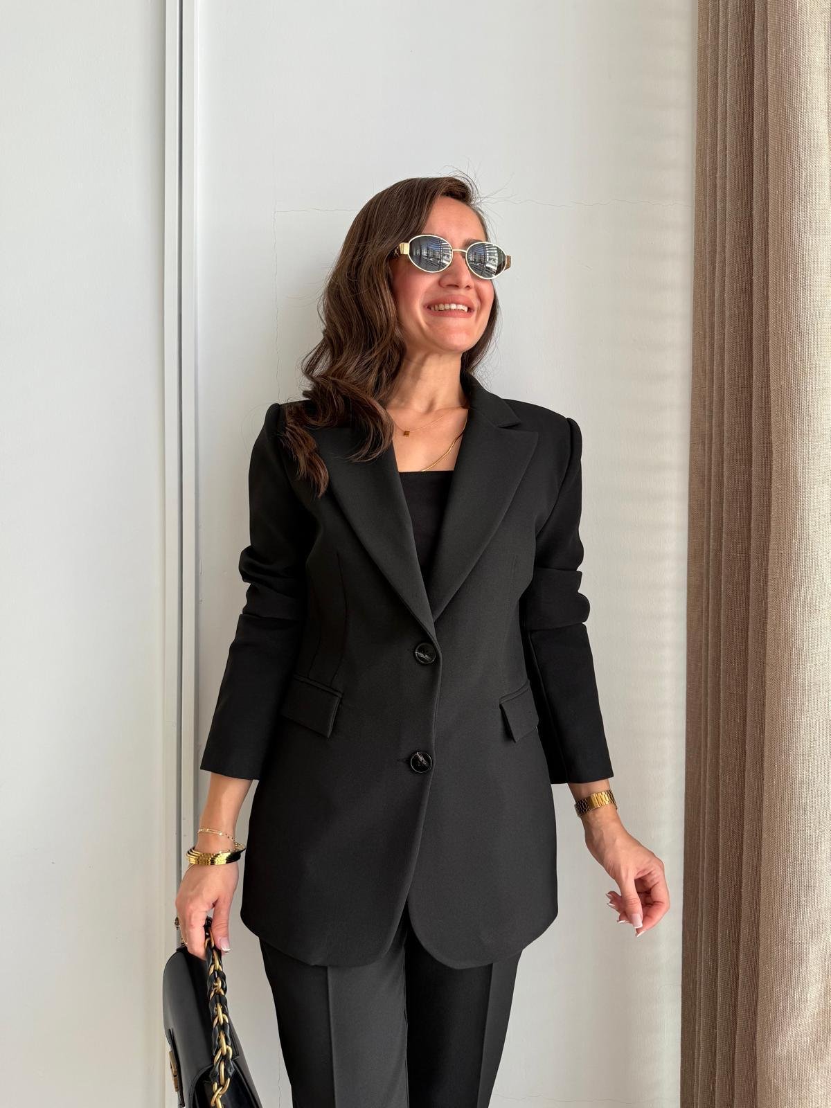 Siyah Düğmeli Slimfit Blazer Ceket 7542
