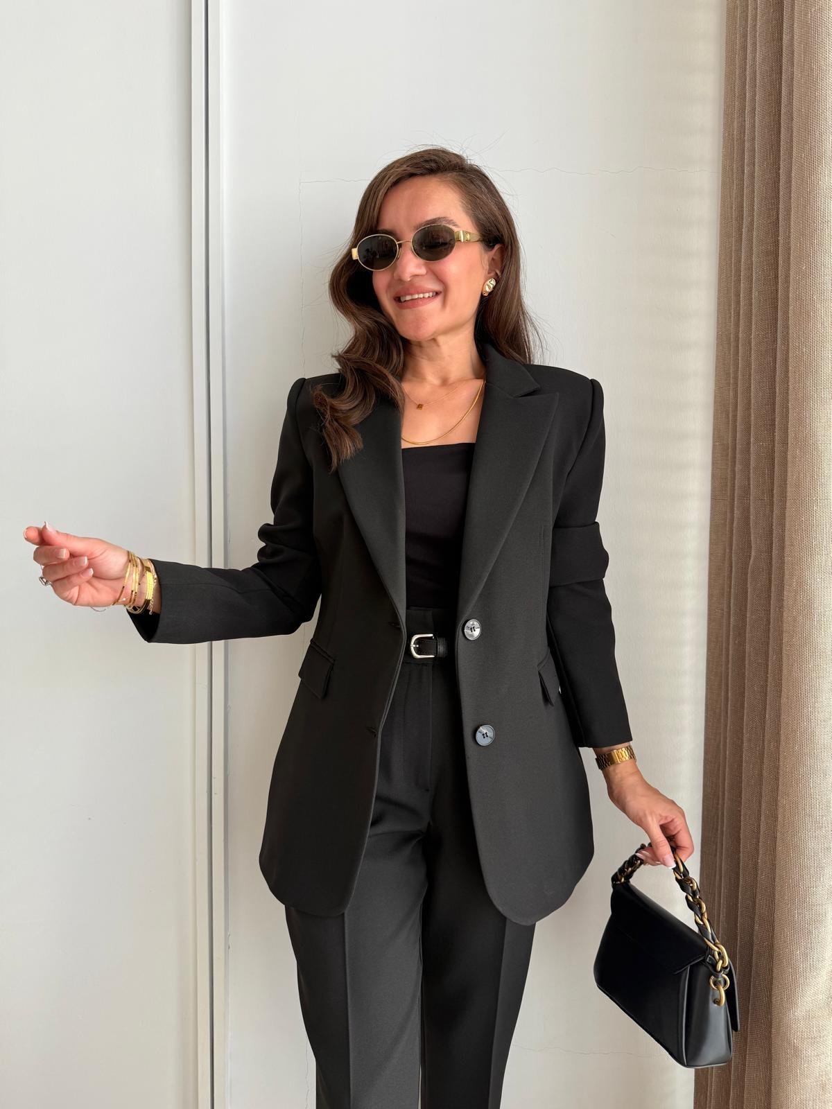 Siyah Düğmeli Slimfit Blazer Ceket 7542