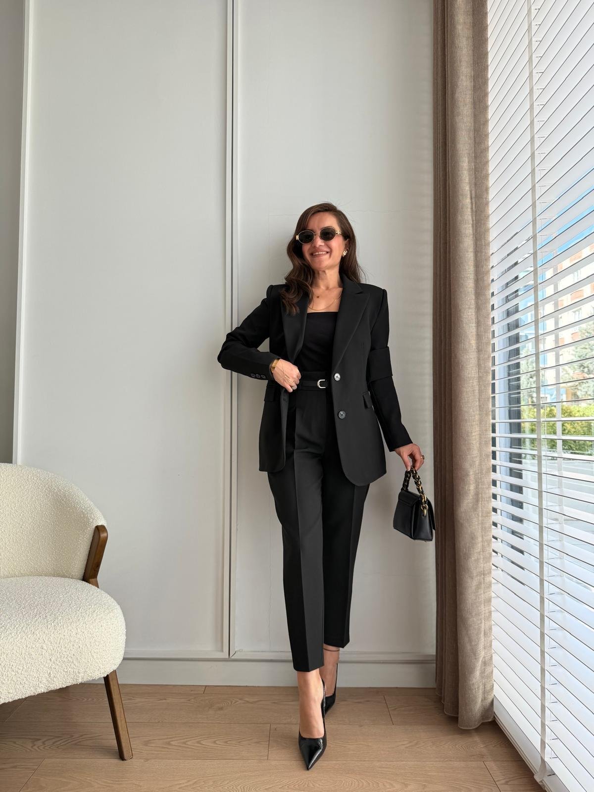 Siyah Düğmeli Slimfit Blazer Ceket 7542