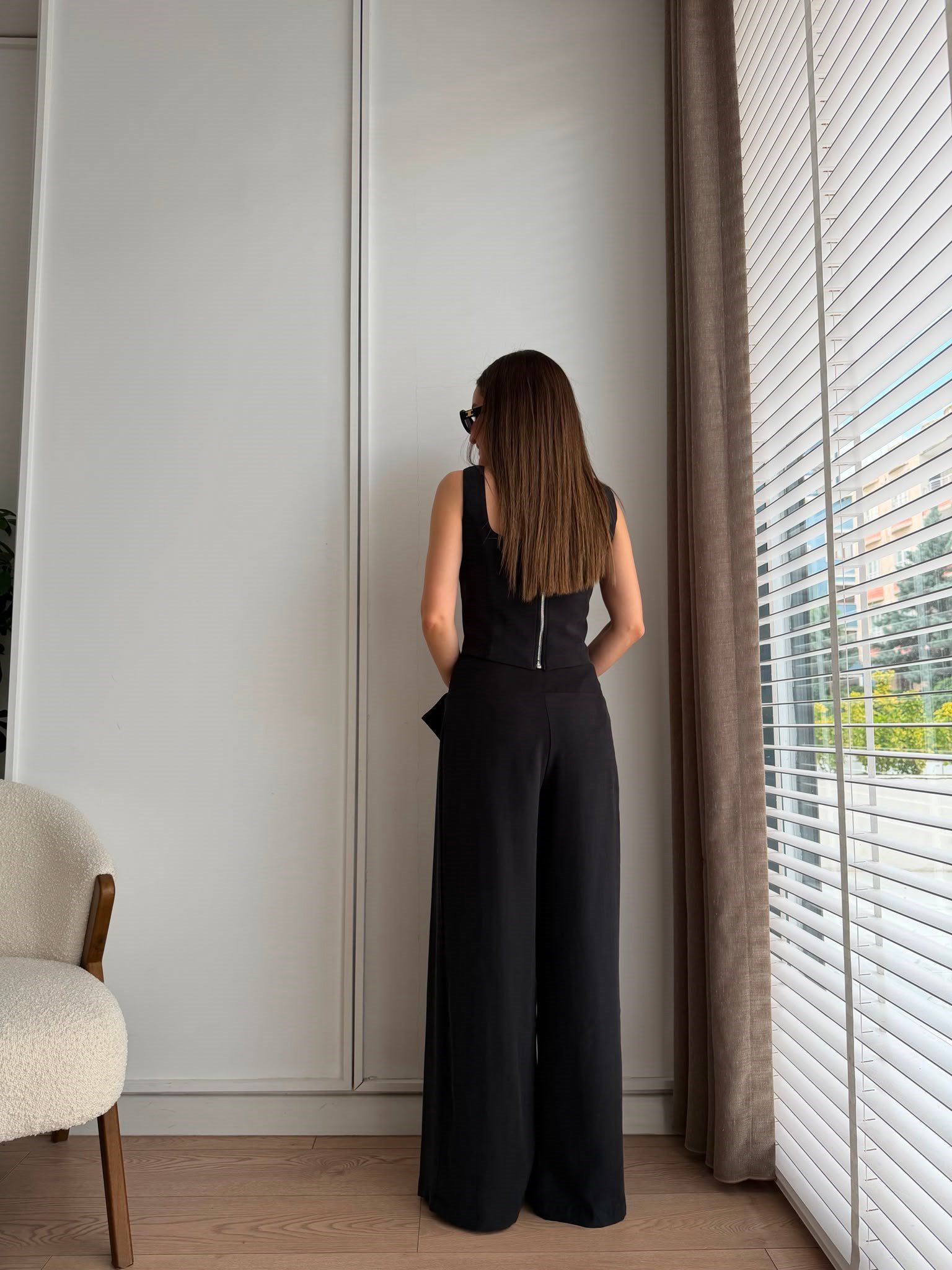 Siyah Fermuar Detaylı Tasarım Bustiyer Pantolon Takım 7206