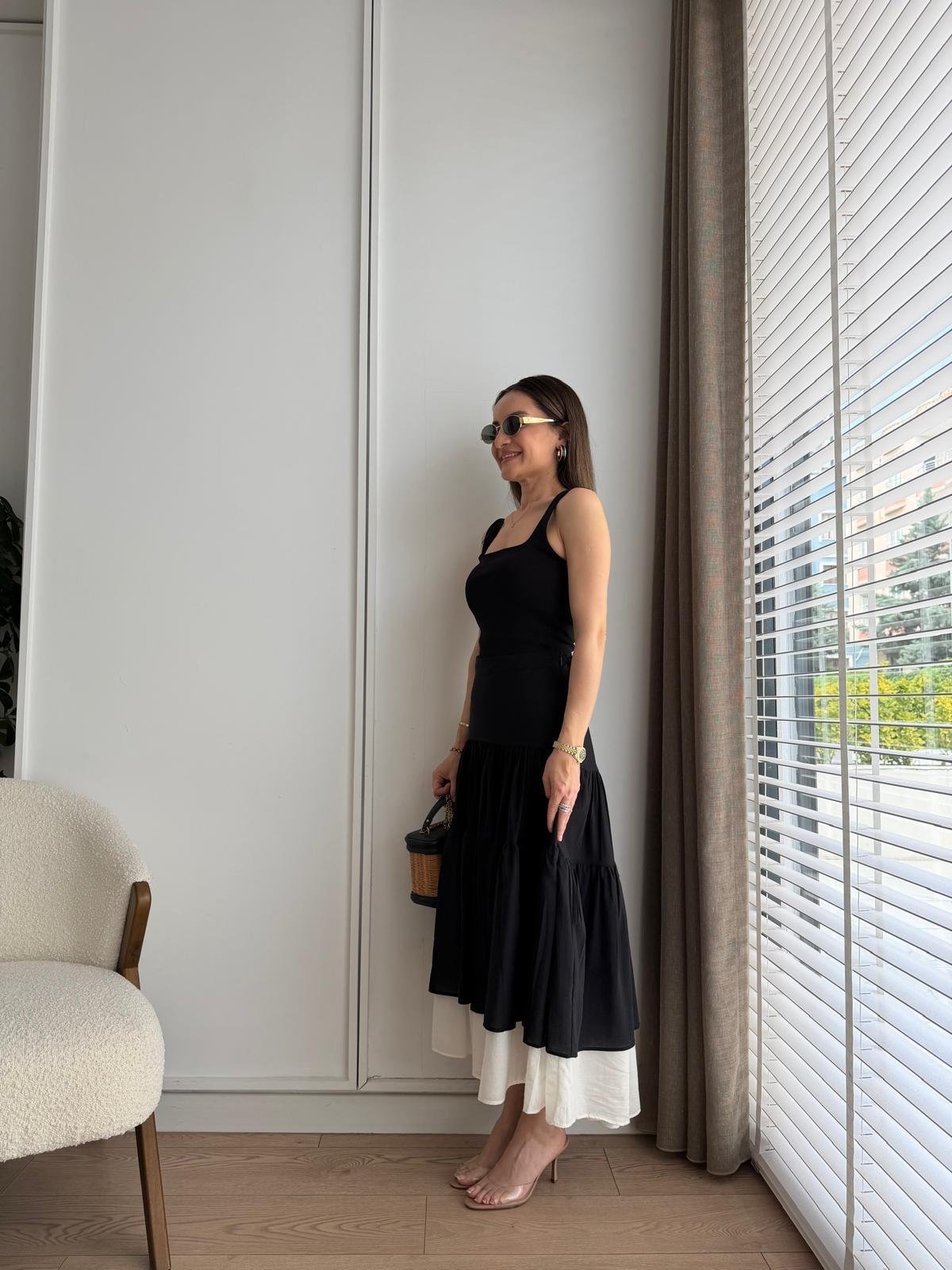 Siyah Garnili Keten Kumaş Etek 261067