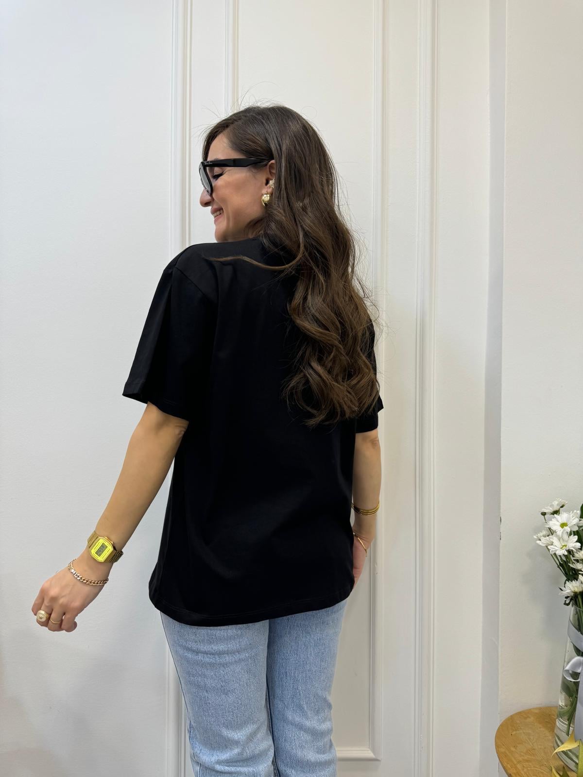 Siyah Göz Detaylı Tişört 4031