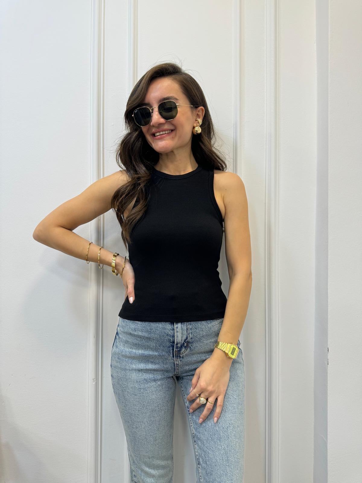 Siyah Halter Yaka Fitilli Atlet 3128