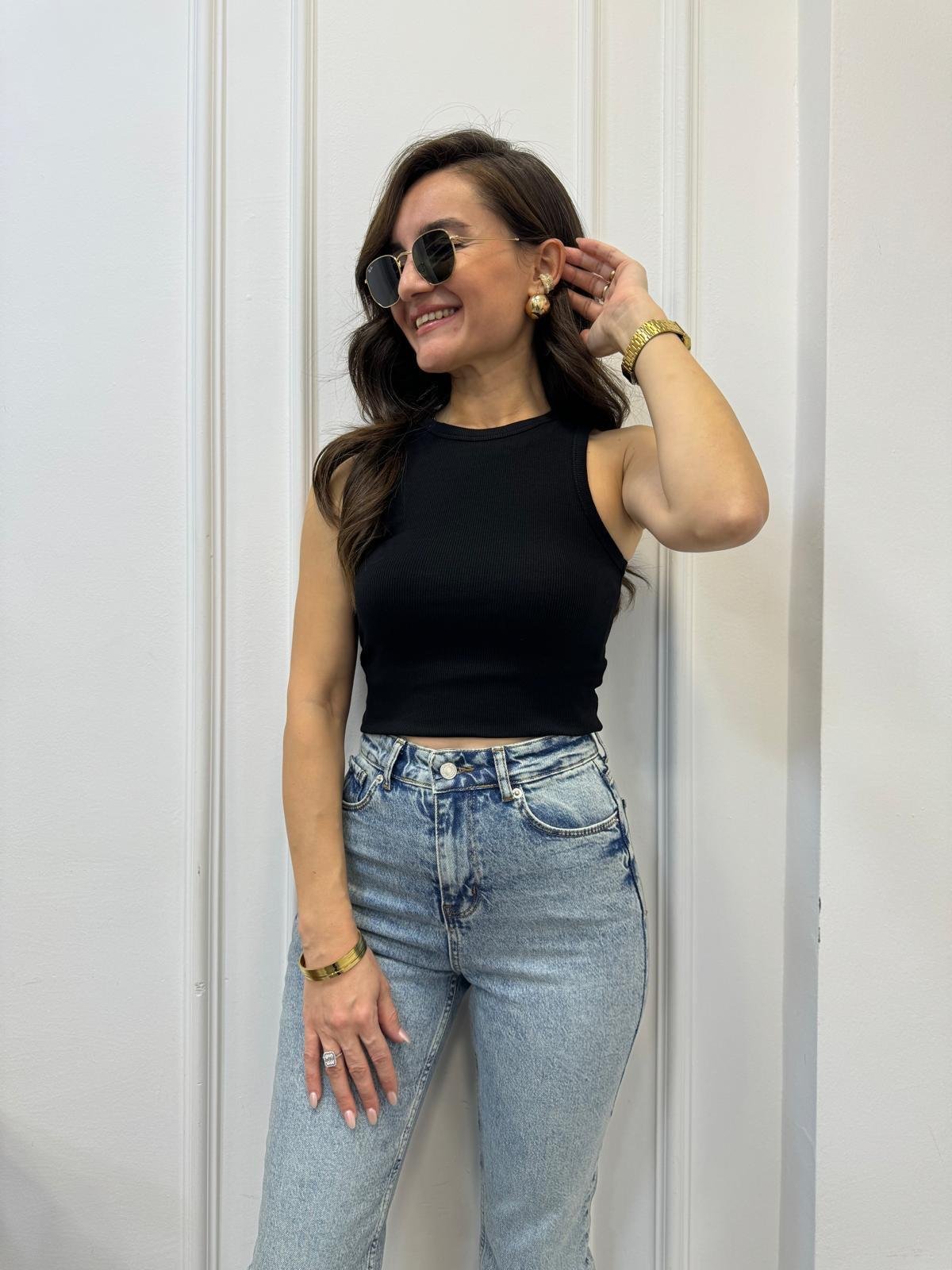 Siyah Halter Yaka Fitilli Atlet 3128