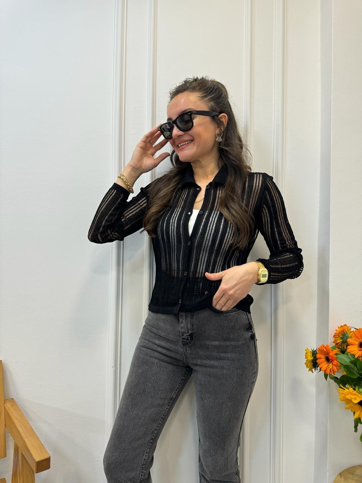 Siyah İnce Fitilli Hırka 241016