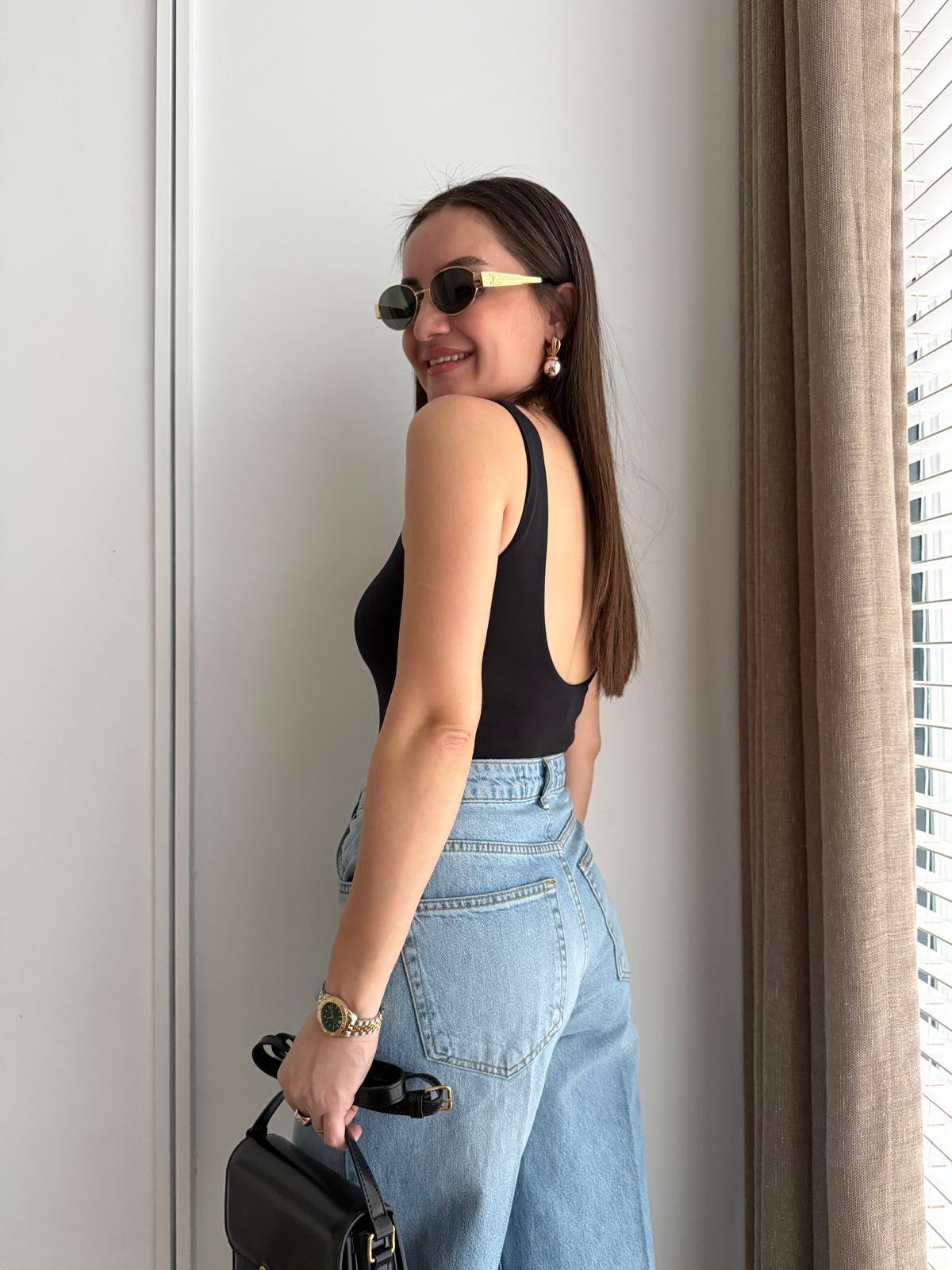 Siyah Kalın Askılı Bodysuit 1075
