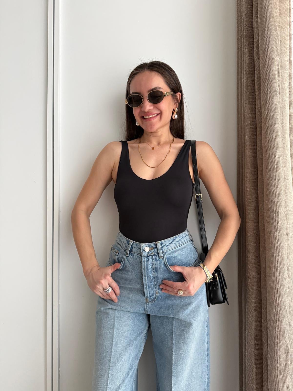 Siyah Kalın Askılı Bodysuit 1075
