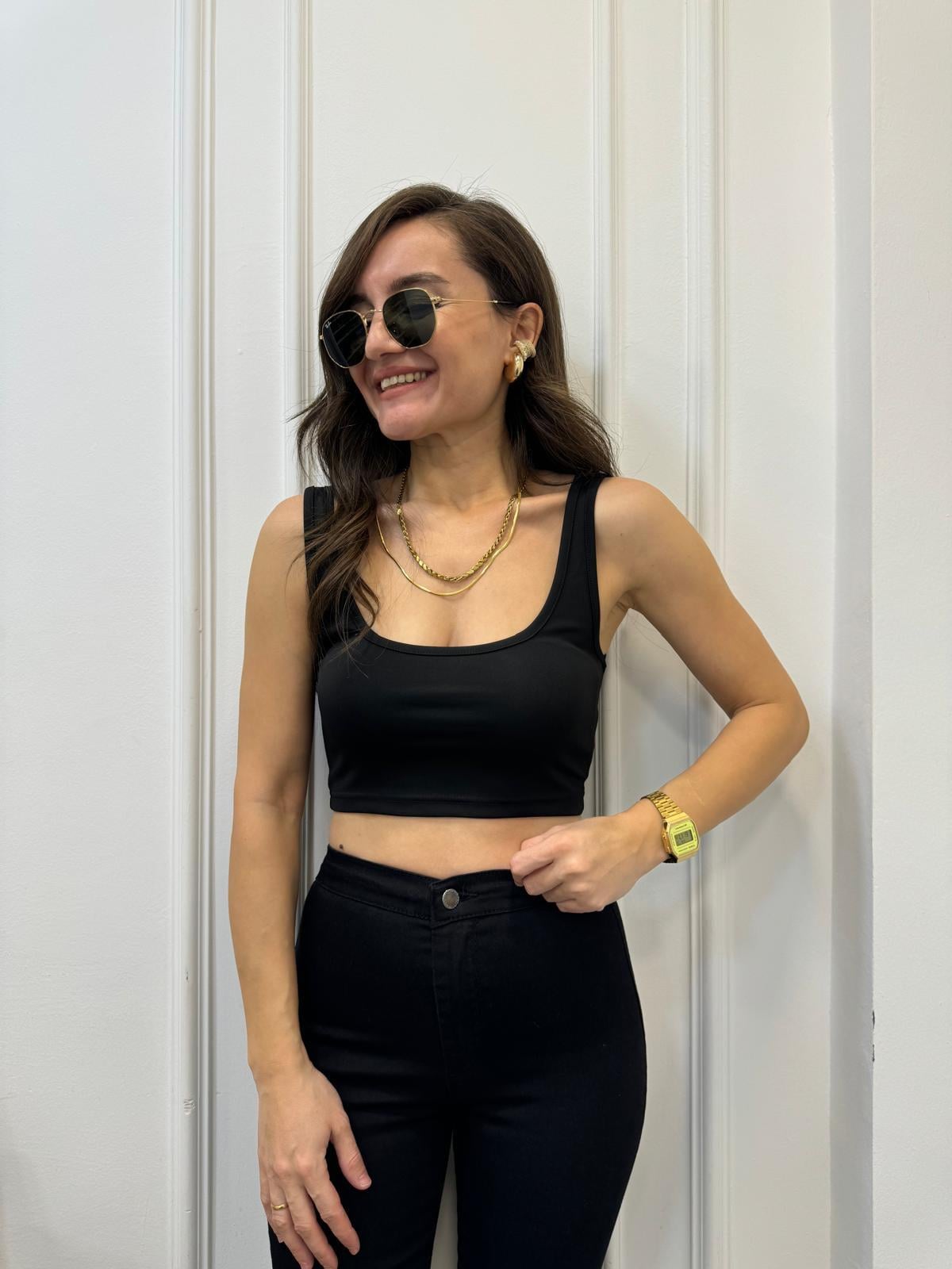 Siyah Kalın Askılı Crop 22637
