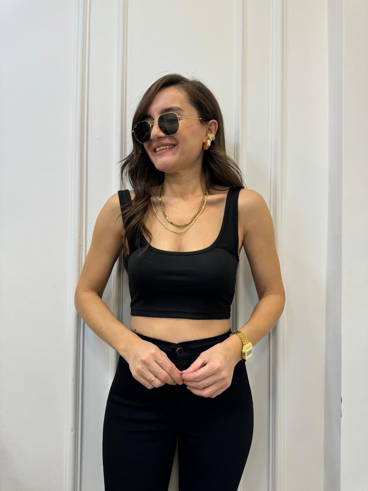 Siyah Kalın Askılı Crop 22637