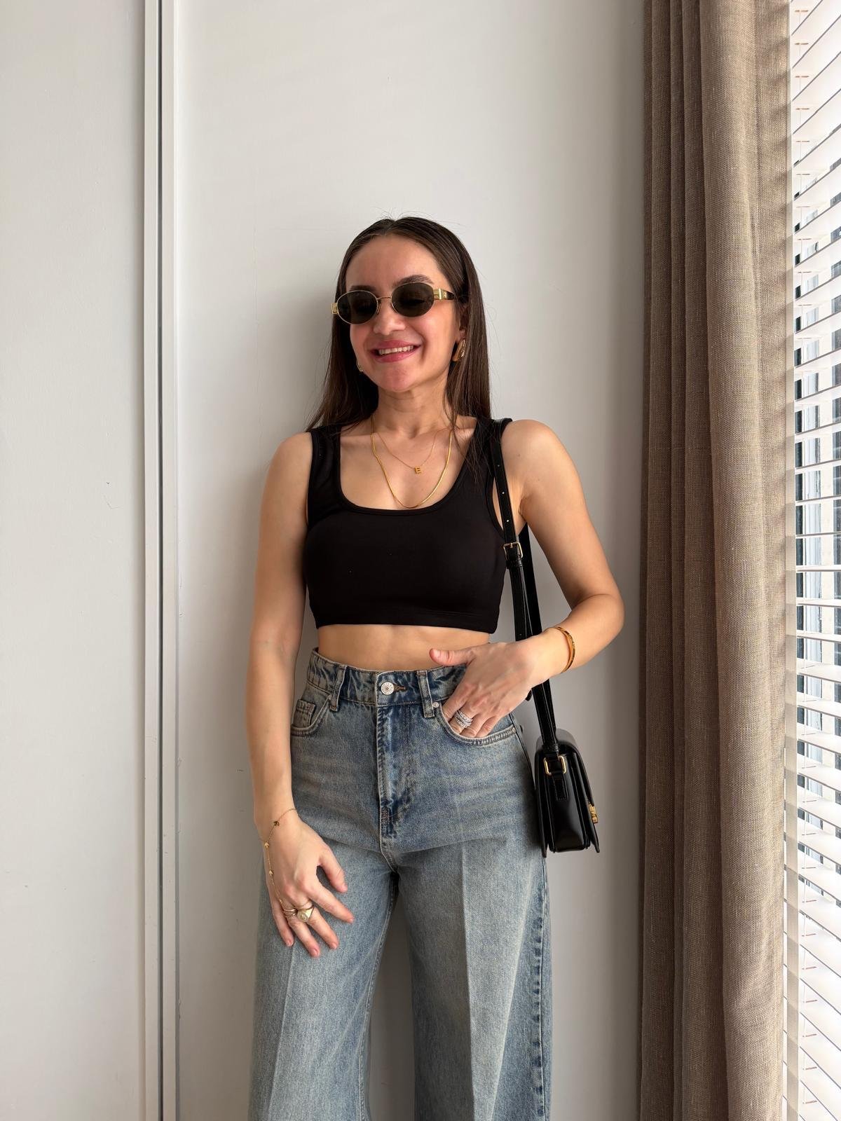 Siyah Kalın Askılı Crop Atlet 1379