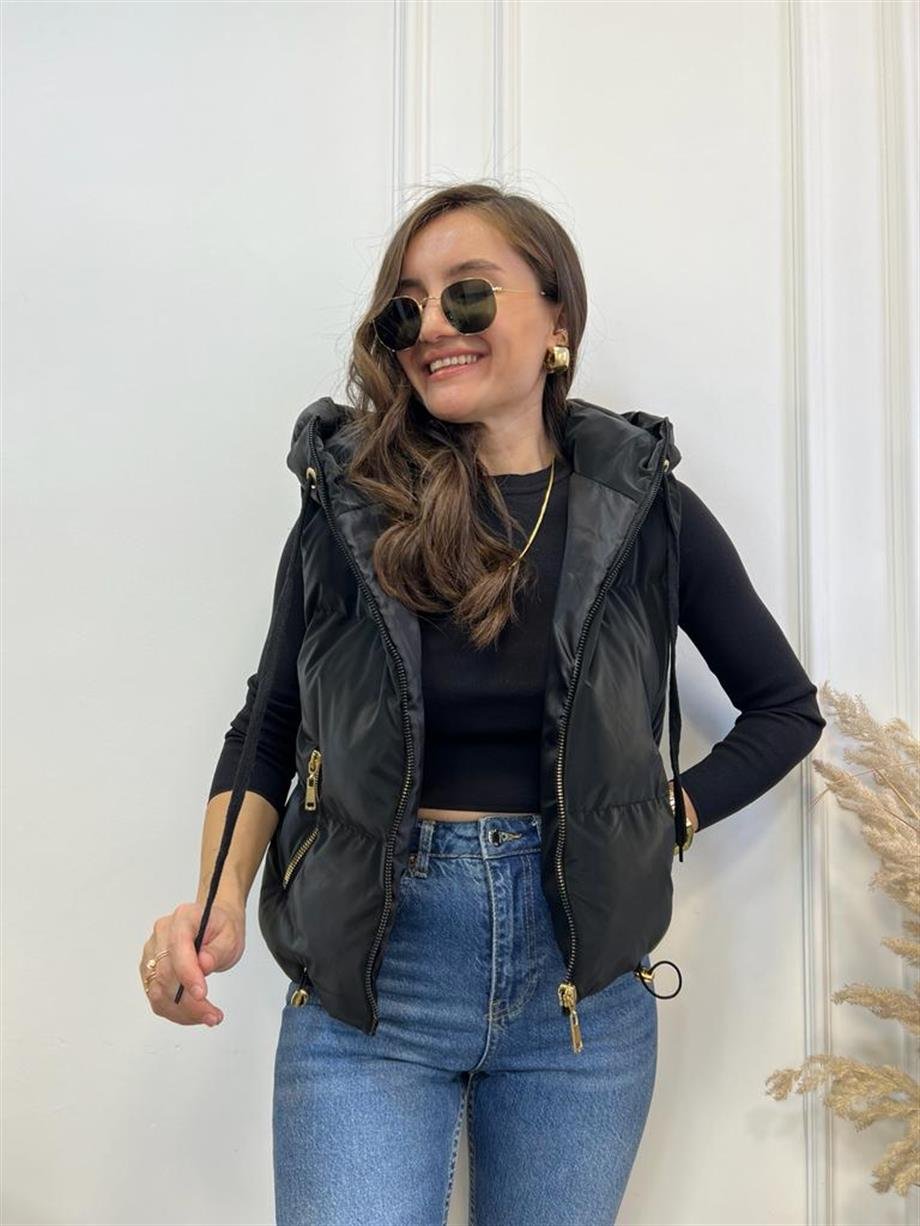 Siyah Kapüşonlu İnfinity Şişme Yelek 11103