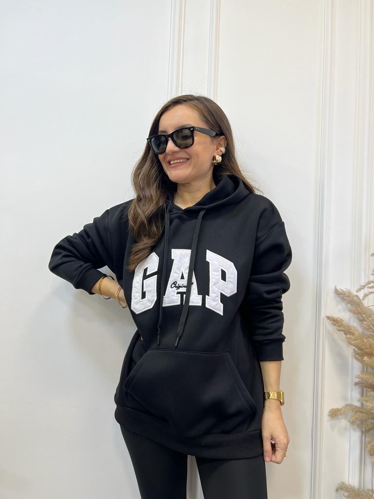 Siyah Kapüşonlu Marka Baskılı  Sweatshirt 58185