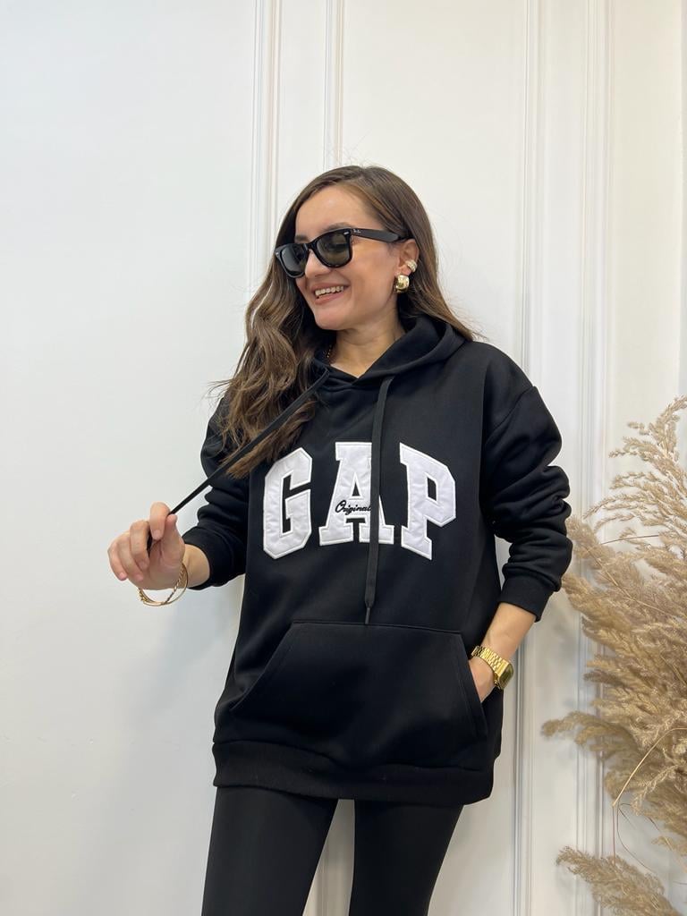 Siyah Kapüşonlu Marka Baskılı  Sweatshirt 58185