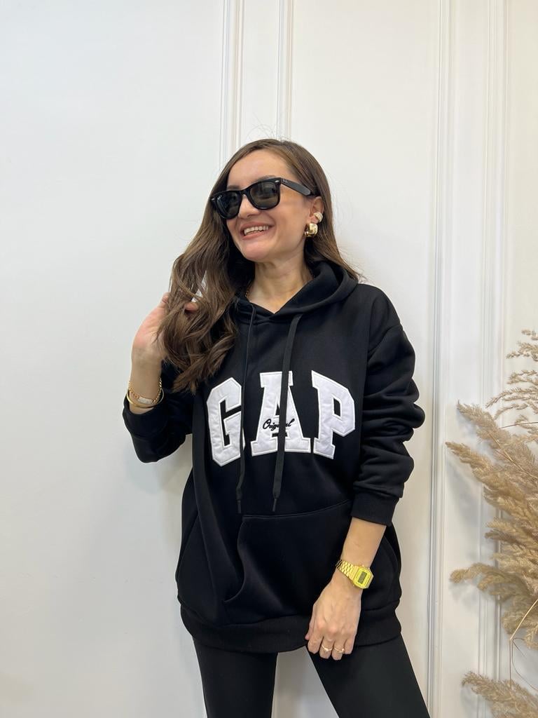 Siyah Kapüşonlu Marka Baskılı  Sweatshirt 58185