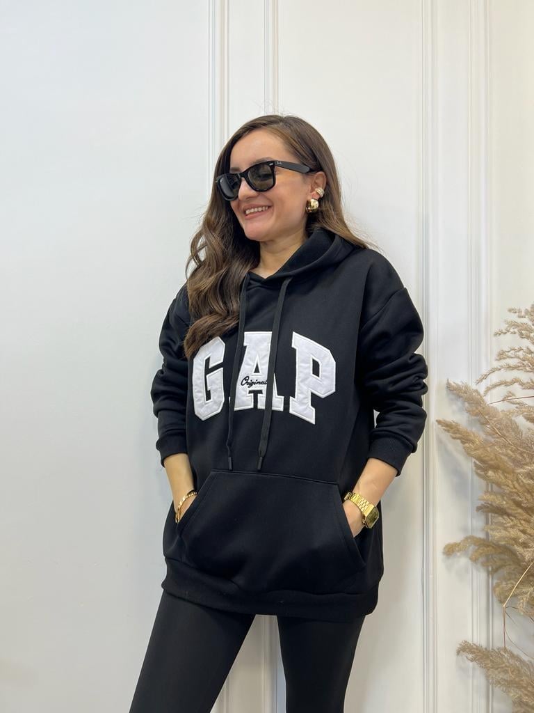 Siyah Kapüşonlu Marka Baskılı  Sweatshirt 58185