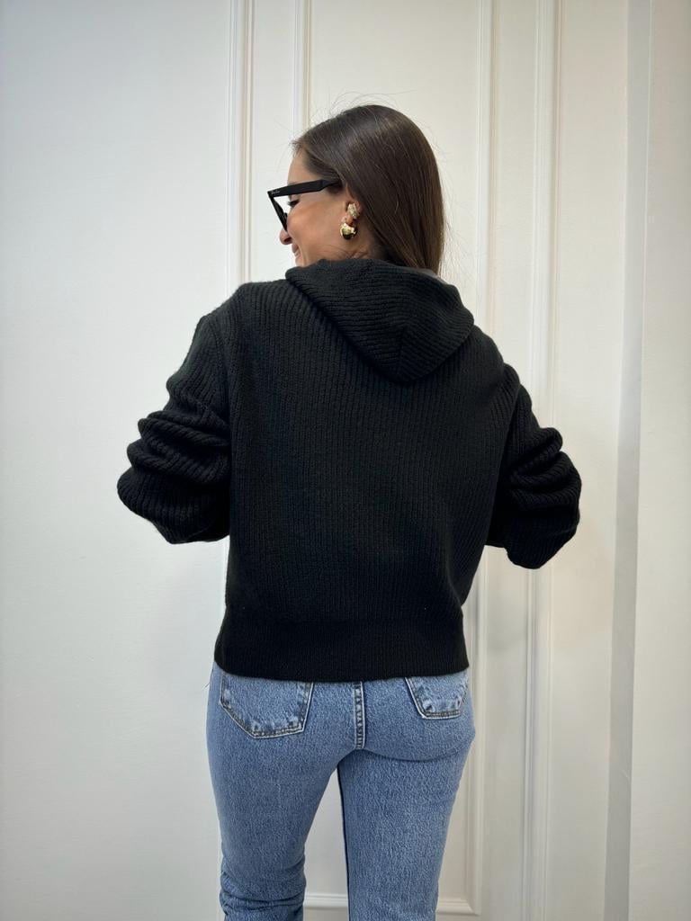 Siyah Kapüşonlu Oversize Kazak 2007