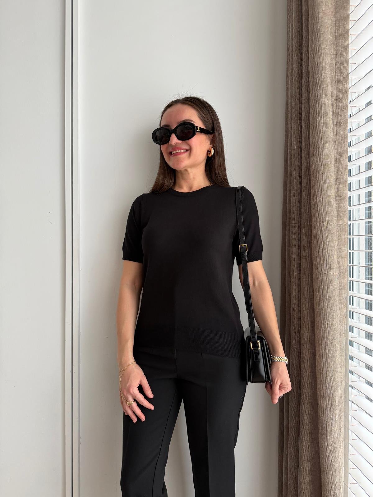 Siyah Kısa Kollu Basic Triko Bluz 10779