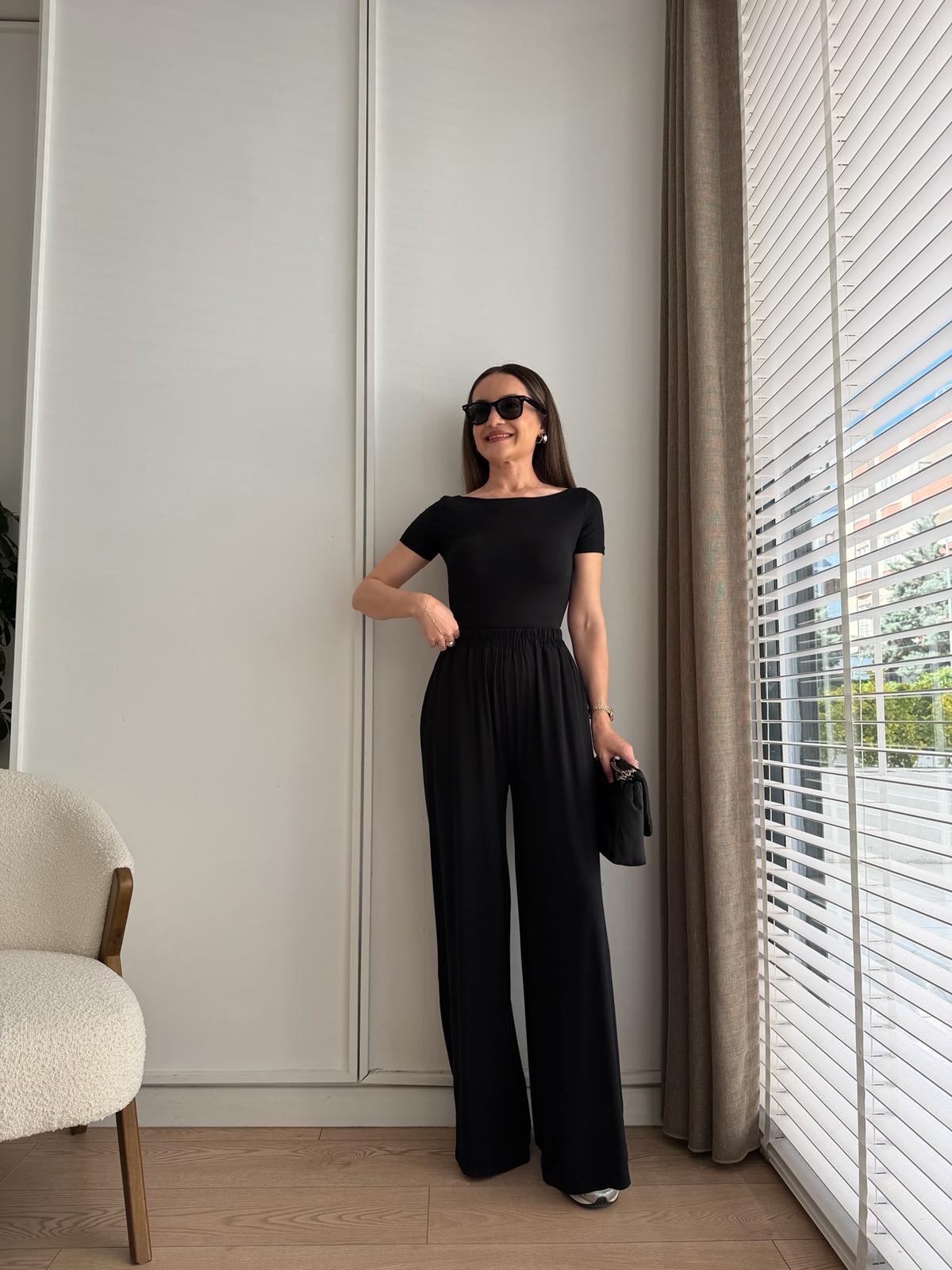 Siyah Kısa Kollu Bluz Pantolon Modal Takım 251060