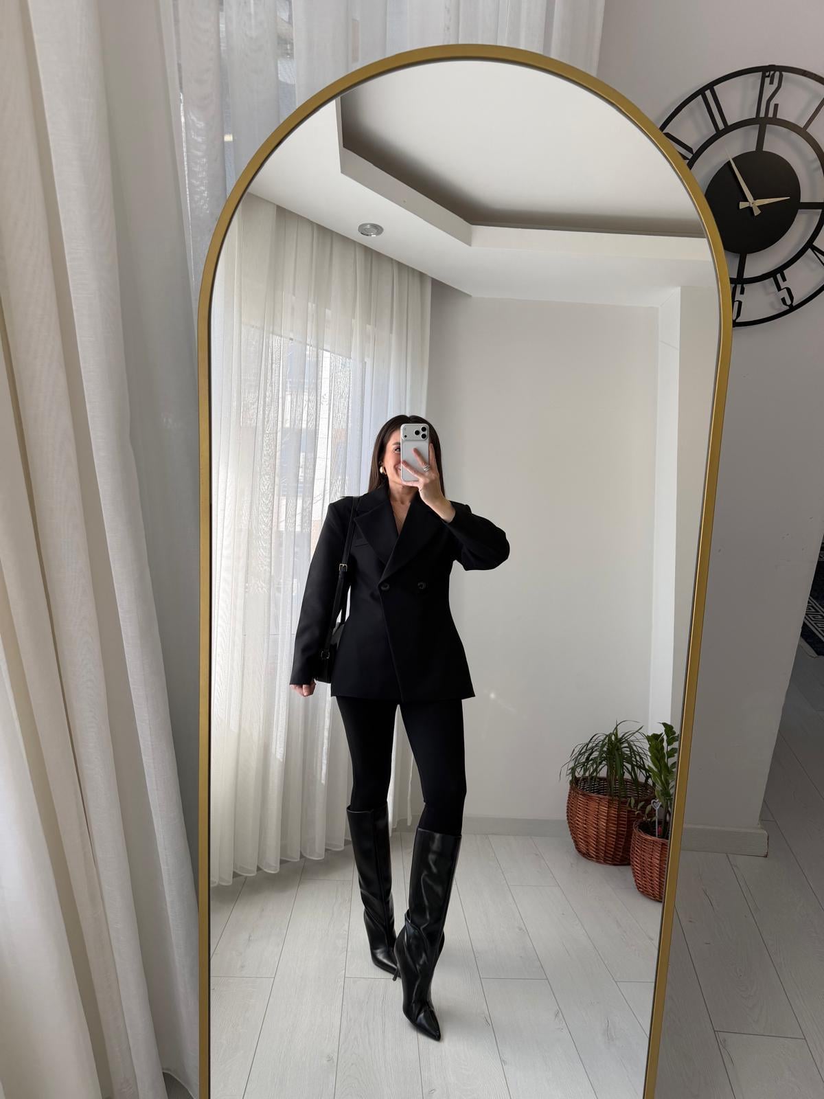 Siyah Kruvaze Yaka Vatkalı Blazer Ceket 7685