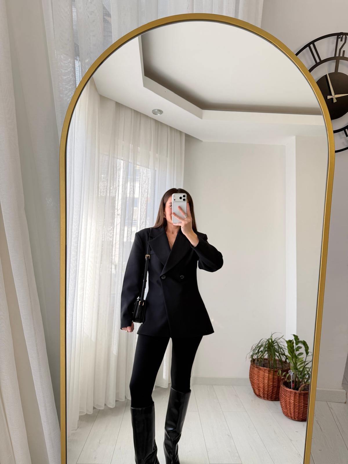 Siyah Kruvaze Yaka Vatkalı Blazer Ceket 7685