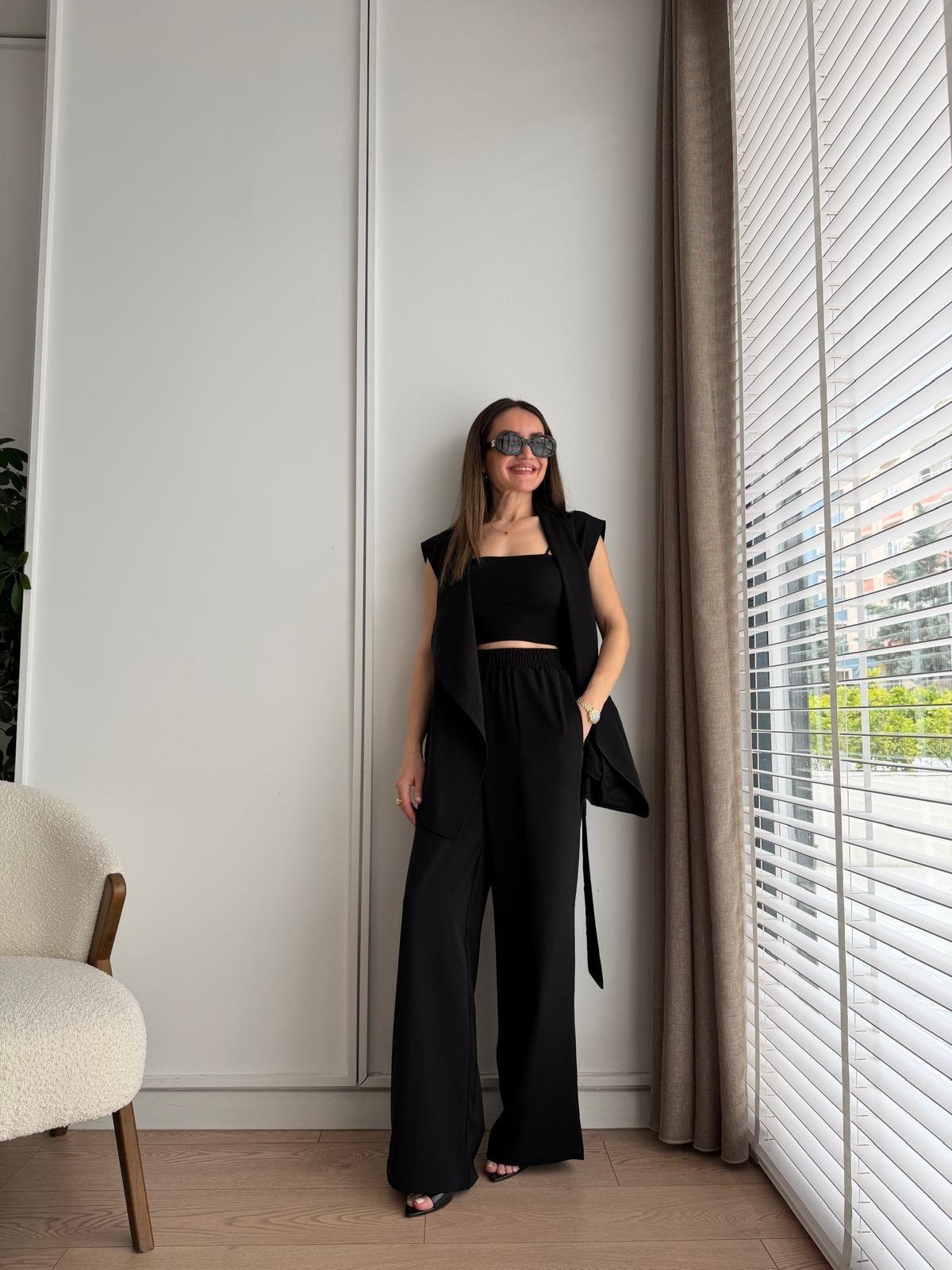 Siyah Kuşaklı Yelek Pantolon Takım 580758