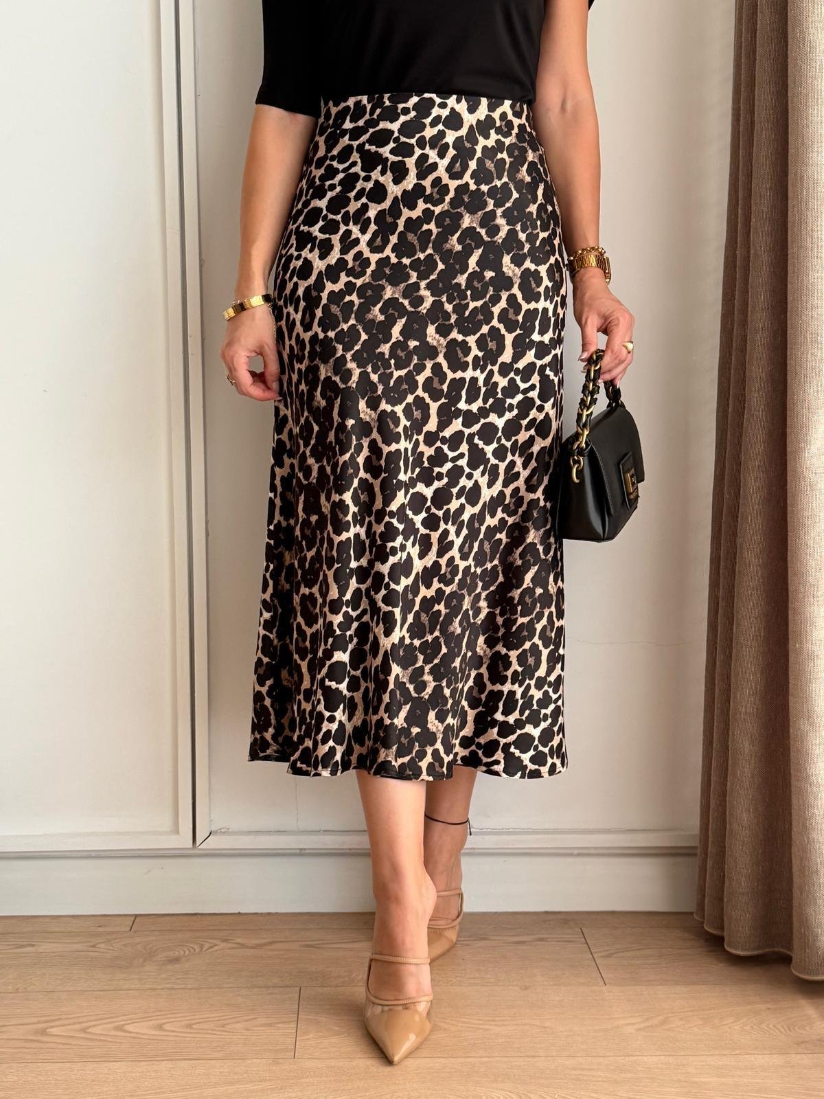 Siyah Leopar Desen Saten Etek 7538