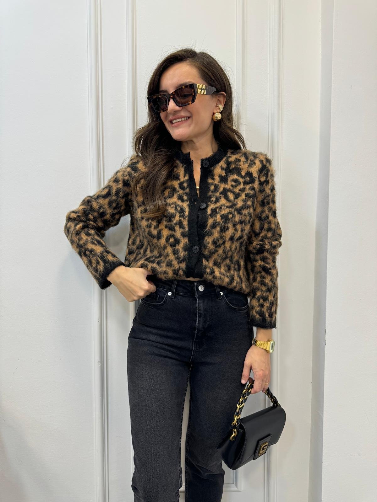 Siyah Leopar Marka Model Lüx Kalite Hırka 241070