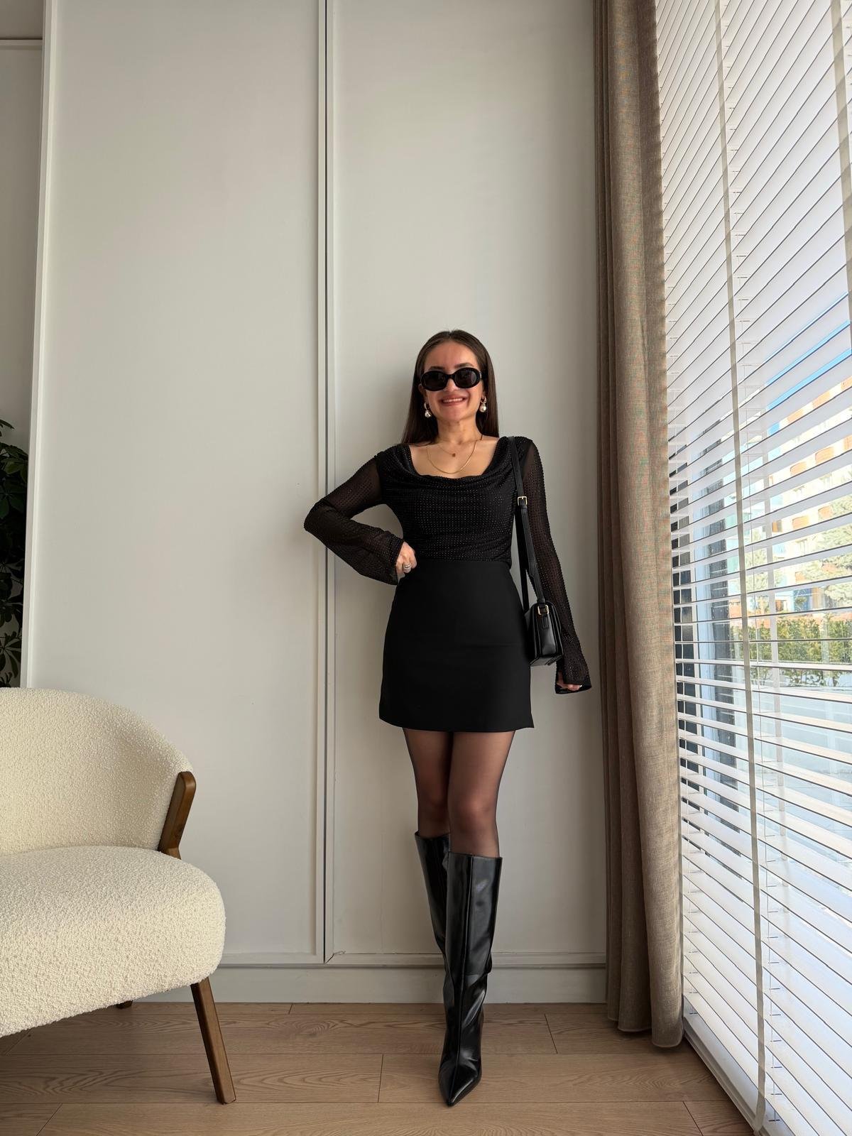 Siyah Lüx Kalite Mini Boy Etek 17301