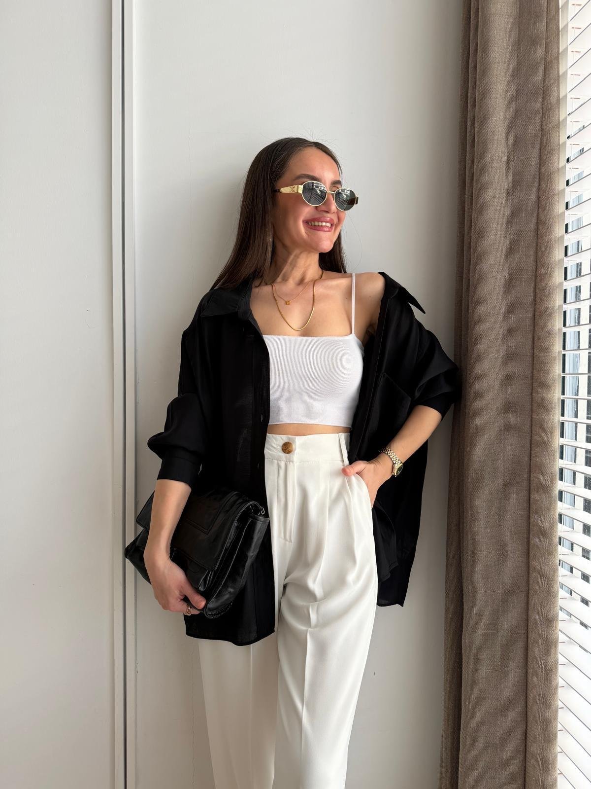 Siyah Lüx Kalite Oversize Gömlek 4612