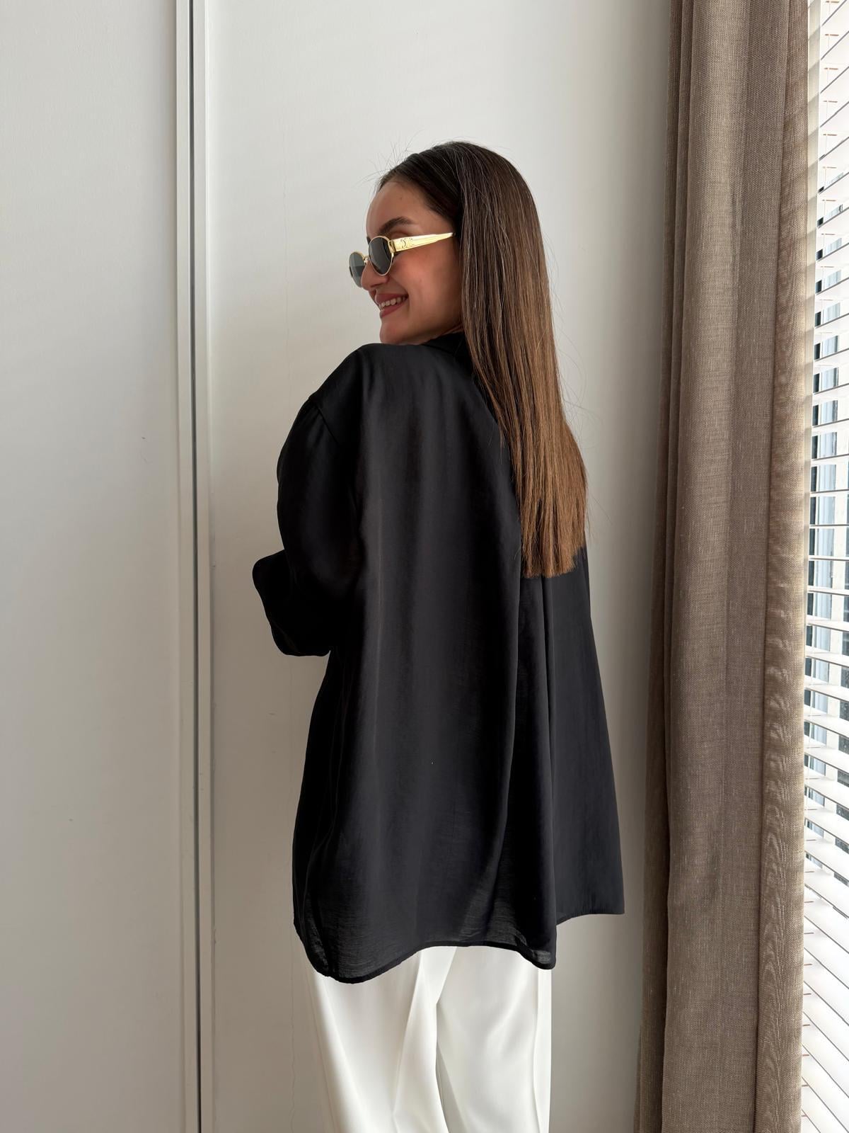 Siyah Lüx Kalite Oversize Gömlek 4612