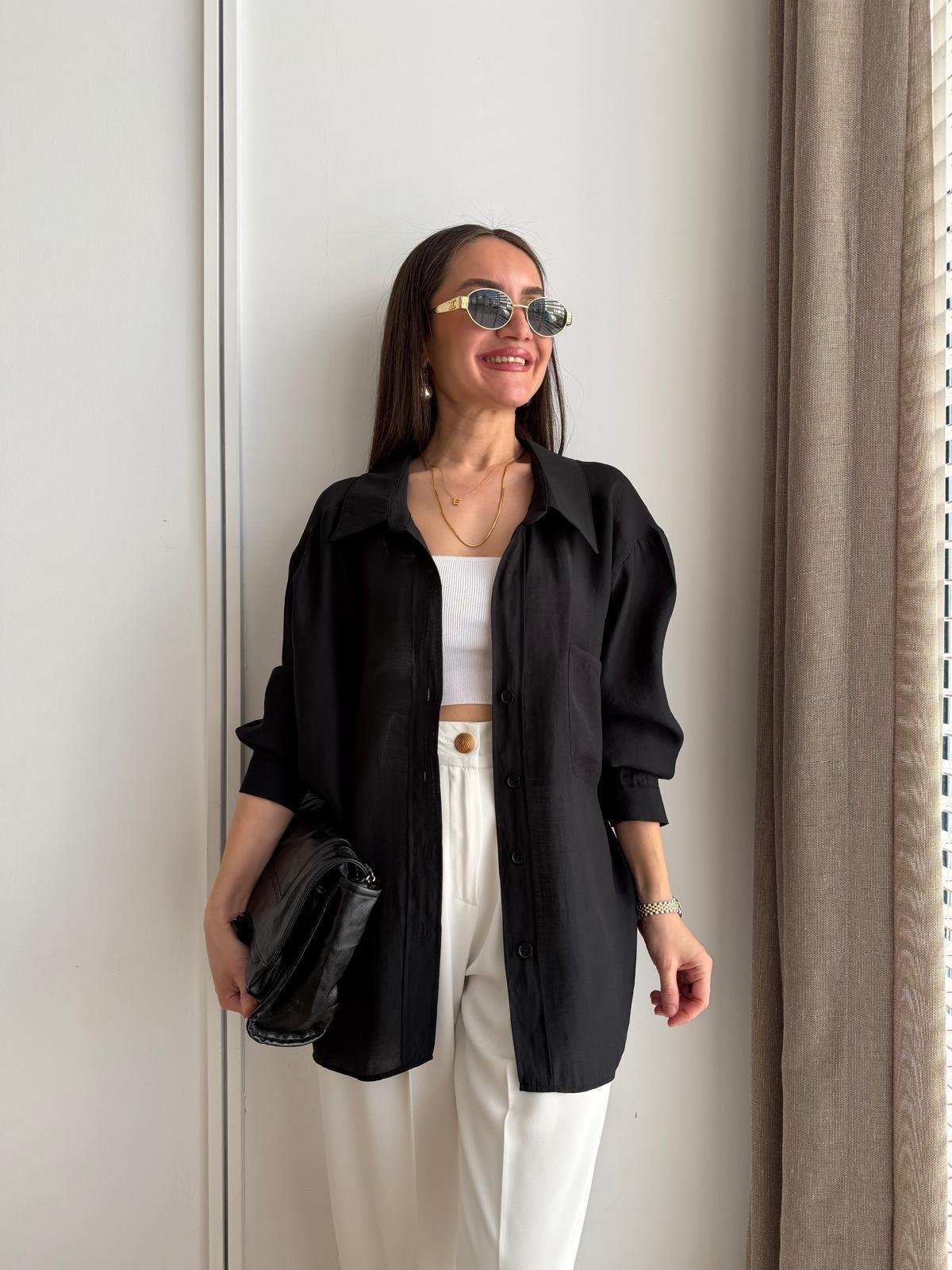 Siyah Lüx Kalite Oversize Gömlek 4612