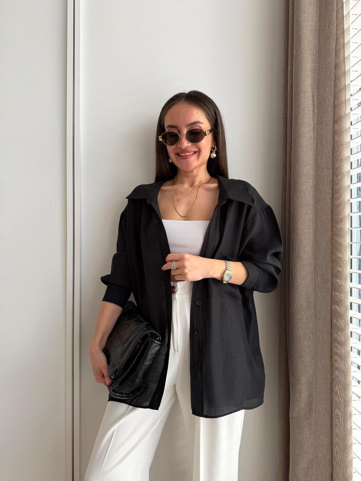 Siyah Lüx Kalite Oversize Gömlek 4612