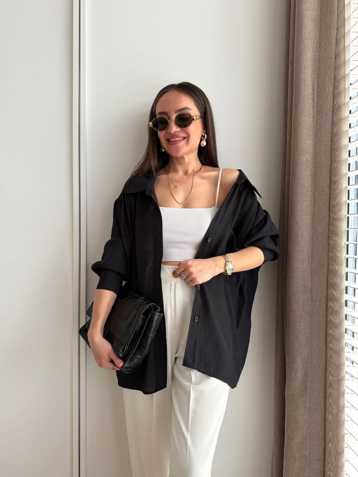 Siyah Lüx Kalite Oversize Gömlek 4612