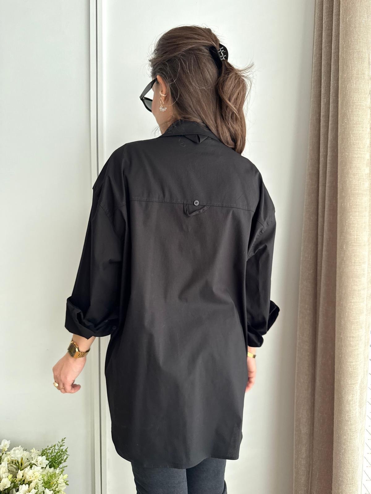 Siyah Lüx Kalite Pamuklu Oversize Gömlek 5310