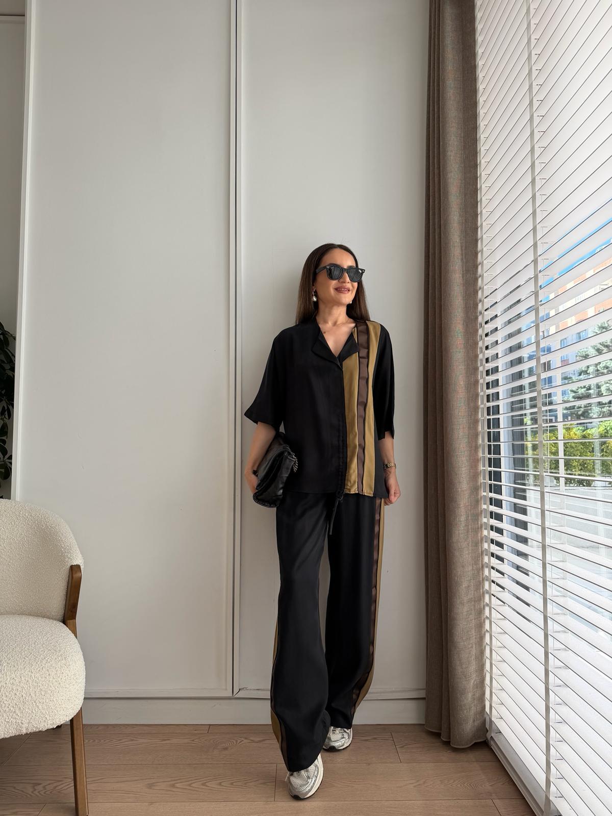 Siyah Marka Model Büzgülü Bluz Takım L102