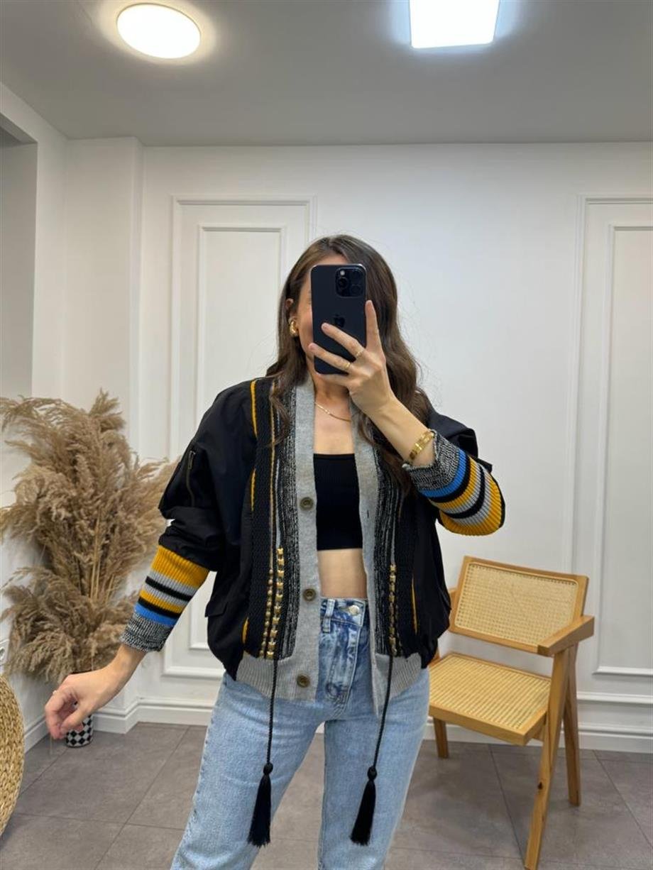 Siyah Marka Model Nakışlı Tasarım Ceket