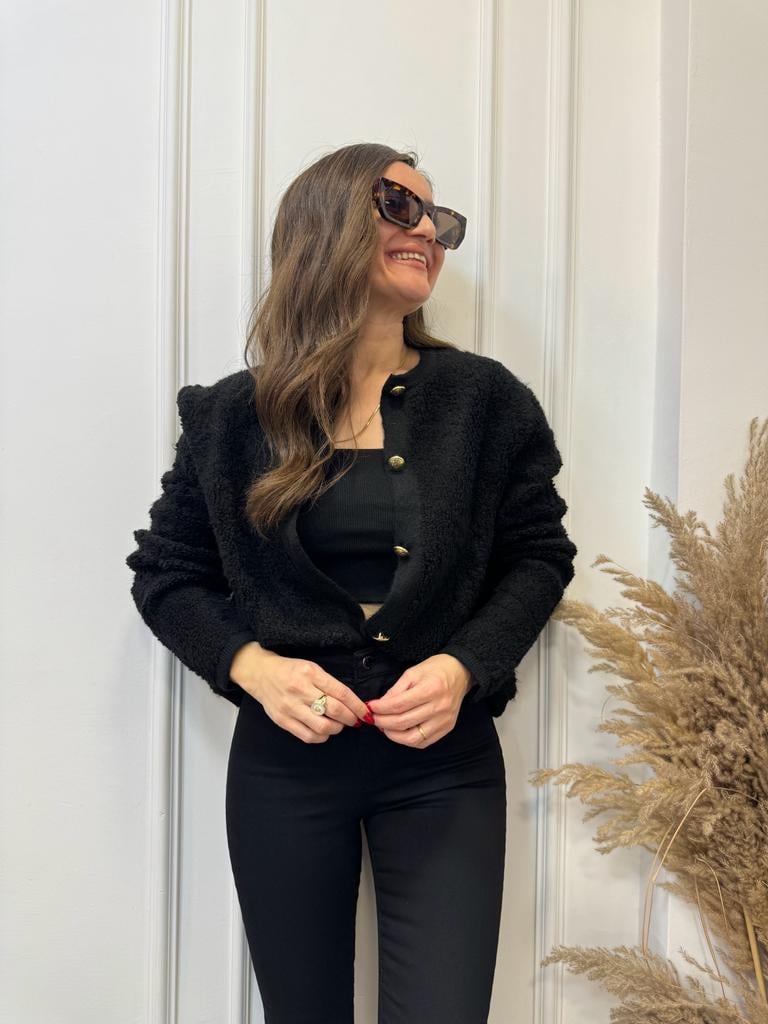 Siyah Massi Gold Düğmeli Teddy Hırka 3919