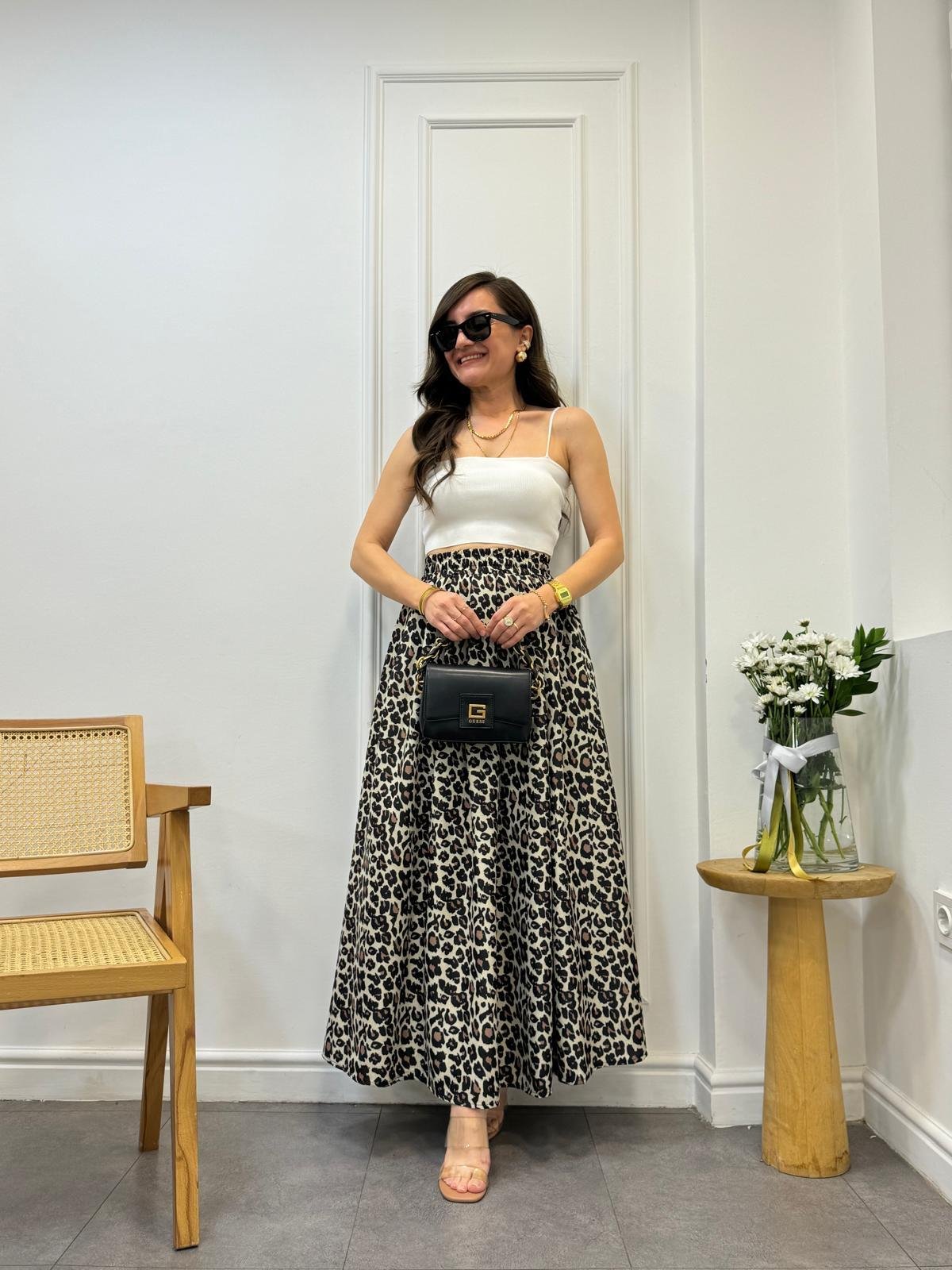 Siyah Maxi Boy Leopar Etek 22035